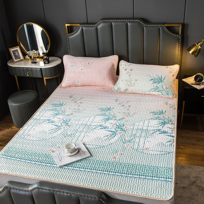 91家纺网 家纺一手货源 找家纺 威克凯丽 2021新款凉感丝印花乳胶凉席 梦竹林