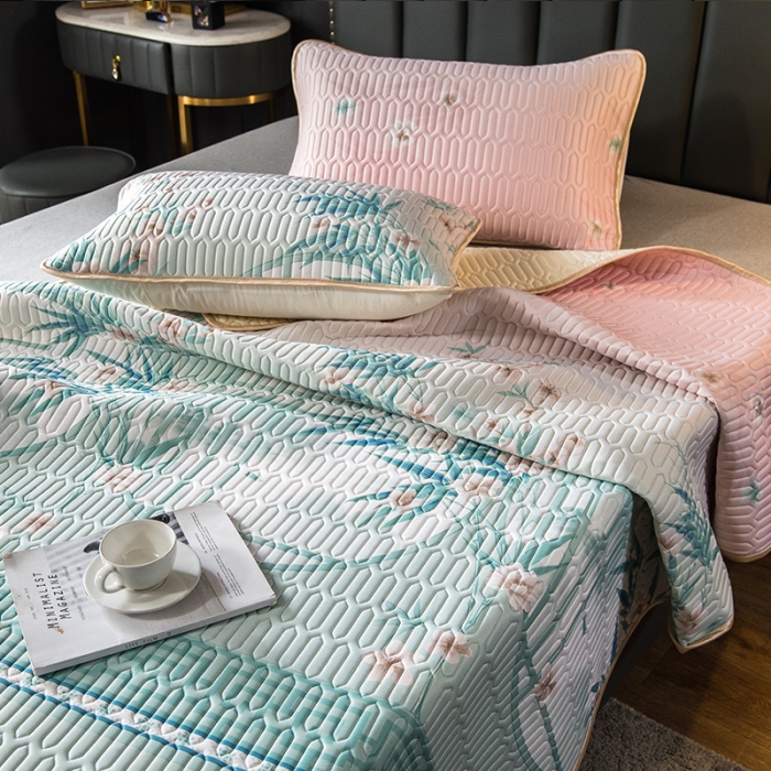 91家纺网 家纺一手货源 找家纺 威克凯丽 2021新款凉感丝印花乳胶凉席 梦竹林