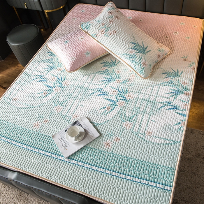 91家纺网 家纺一手货源 找家纺 威克凯丽 2021新款凉感丝印花乳胶凉席 梦竹林