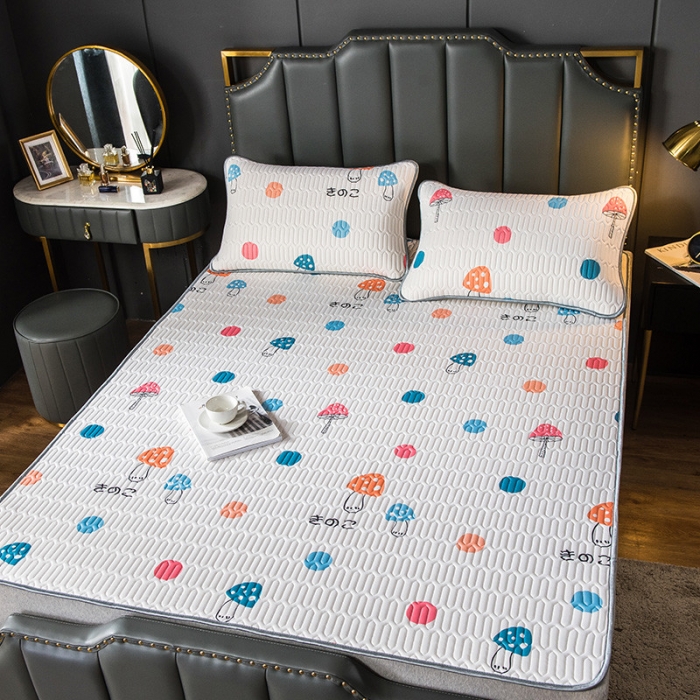 91家纺网 家纺一手货源 找家纺 威克凯丽 2021新款凉感丝印花乳胶凉席 七彩菇