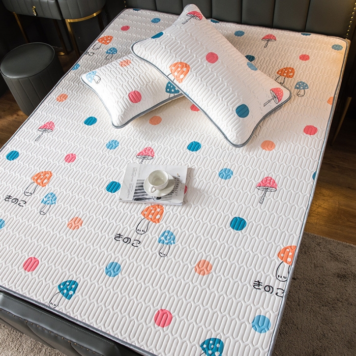 91家纺网 家纺一手货源 找家纺 威克凯丽 2021新款凉感丝印花乳胶凉席 七彩菇