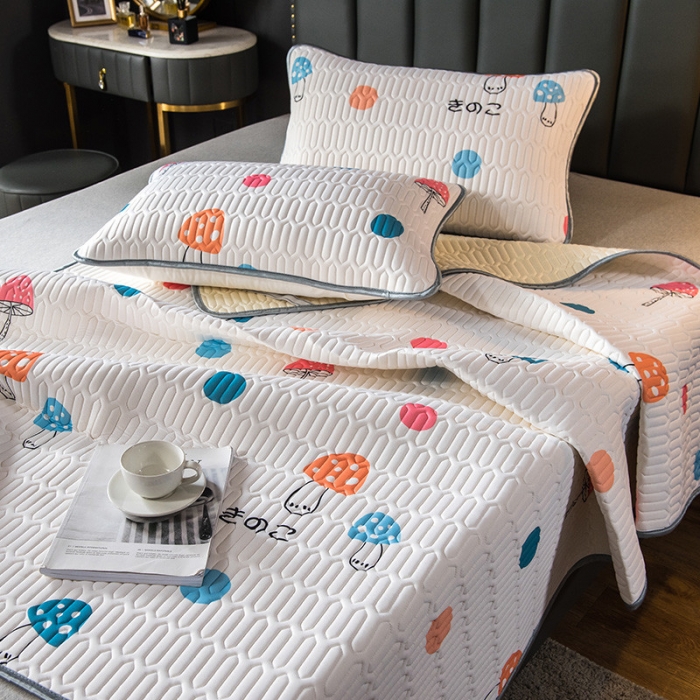 91家纺网 家纺一手货源 找家纺 威克凯丽 2021新款凉感丝印花乳胶凉席 七彩菇