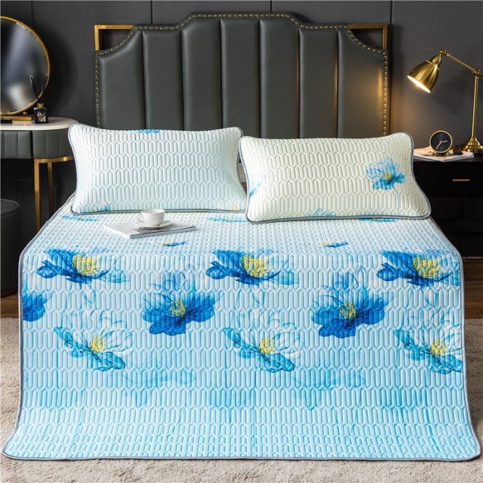 91家纺网 家纺一手货源 找家纺 威克凯丽 2021新款凉感丝印花乳胶凉席 千瓣莲-蓝