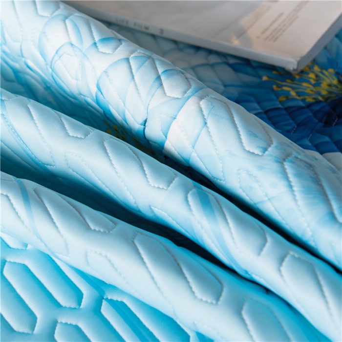 91家纺网 家纺一手货源 找家纺 威克凯丽 2021新款凉感丝印花乳胶凉席 千瓣莲-蓝