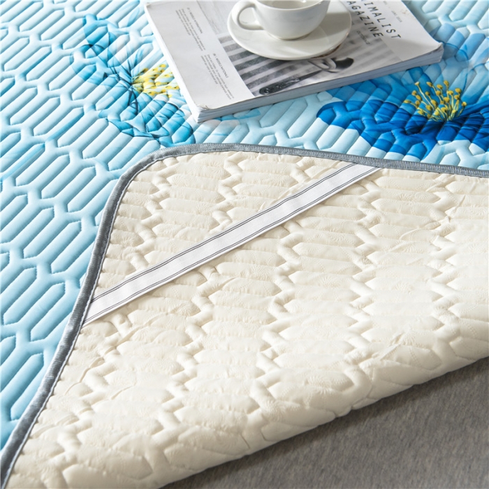 91家纺网 家纺一手货源 找家纺 威克凯丽 2021新款凉感丝印花乳胶凉席 千瓣莲-蓝