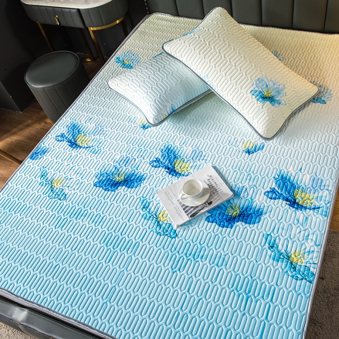 91家纺网 家纺一手货源 找家纺 威克凯丽 2021新款凉感丝印花乳胶凉席 千瓣莲-蓝