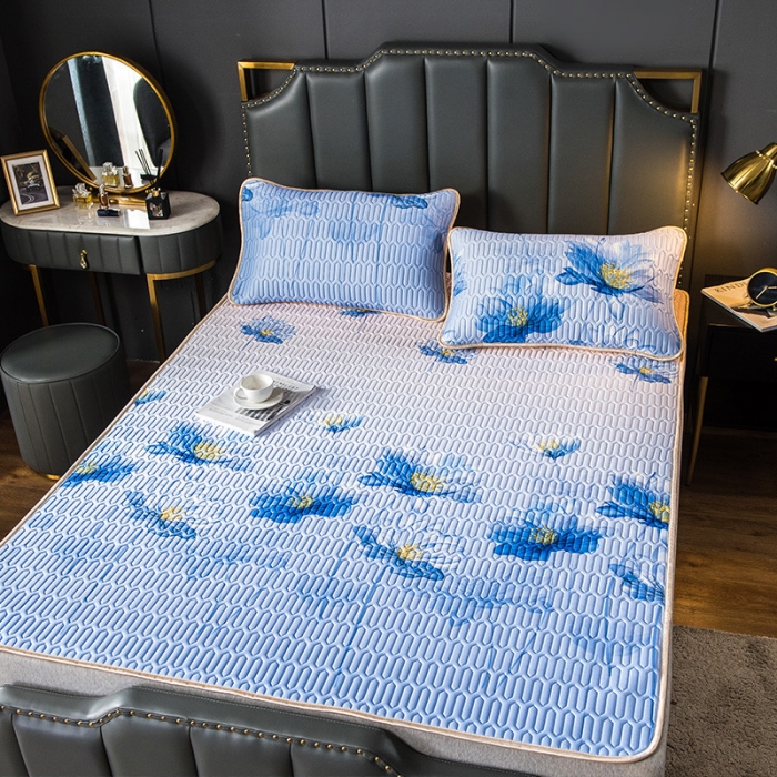 91家纺网 家纺一手货源 找家纺 威克凯丽 2021新款凉感丝印花乳胶凉席 千瓣莲-紫