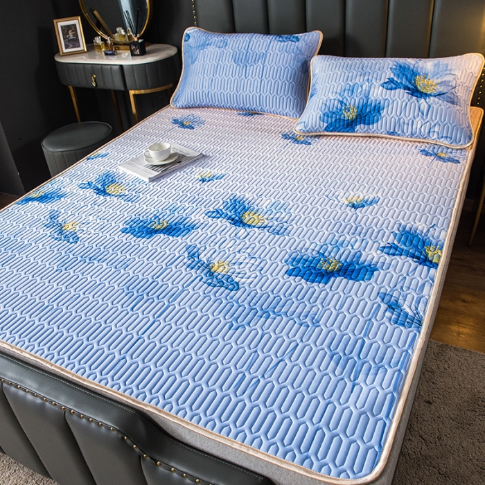 91家纺网 家纺一手货源 找家纺 威克凯丽 2021新款凉感丝印花乳胶凉席 千瓣莲-紫