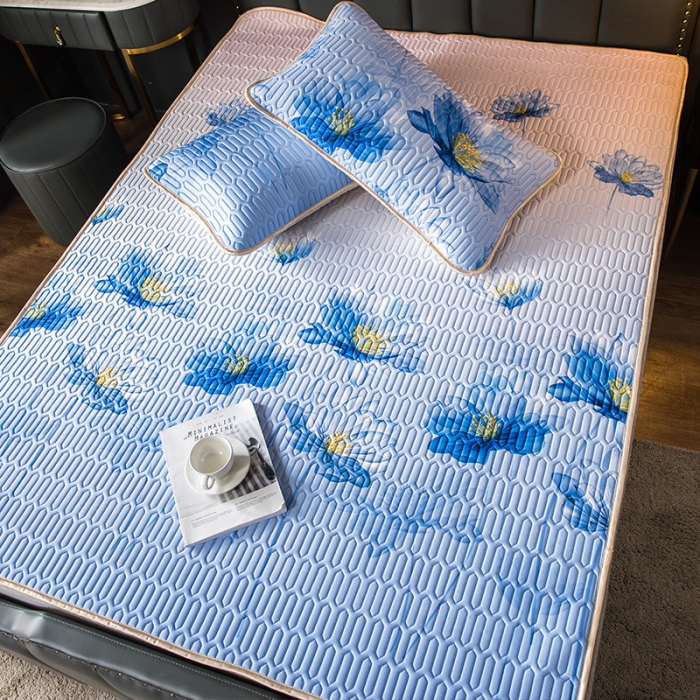 91家纺网 家纺一手货源 找家纺 威克凯丽 2021新款凉感丝印花乳胶凉席 千瓣莲-紫