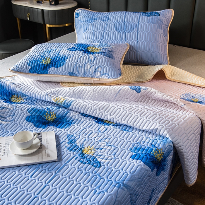 91家纺网 家纺一手货源 找家纺 威克凯丽 2021新款凉感丝印花乳胶凉席 千瓣莲-紫