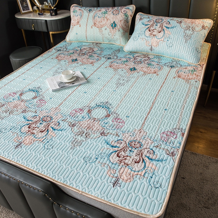 91家纺网 家纺一手货源 找家纺 威克凯丽 2021新款凉感丝印花乳胶凉席 所罗门