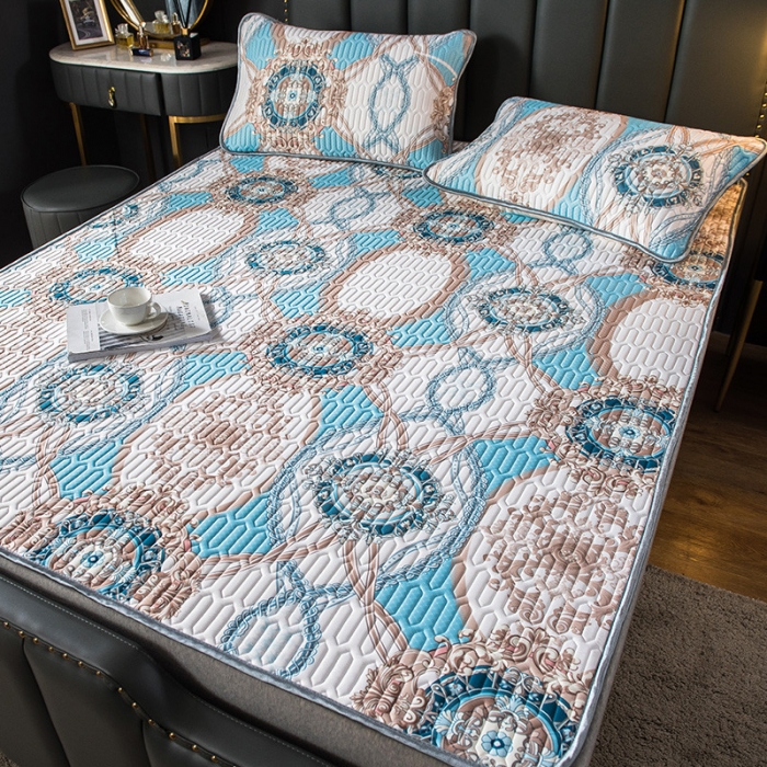 91家纺网 家纺一手货源 找家纺 威克凯丽 2021新款凉感丝印花乳胶凉席 同心结