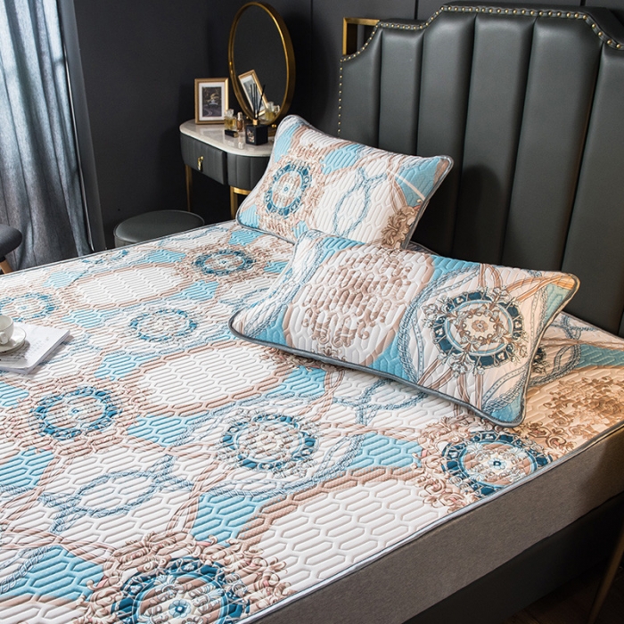 91家纺网 家纺一手货源 找家纺 威克凯丽 2021新款凉感丝印花乳胶凉席 同心结