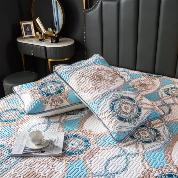 91家纺网 家纺一手货源 找家纺 威克凯丽 2021新款凉感丝印花乳胶凉席 同心结