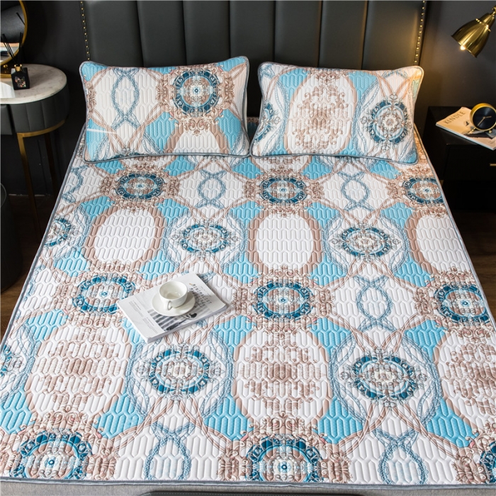 91家纺网 家纺一手货源 找家纺 威克凯丽 2021新款凉感丝印花乳胶凉席 同心结