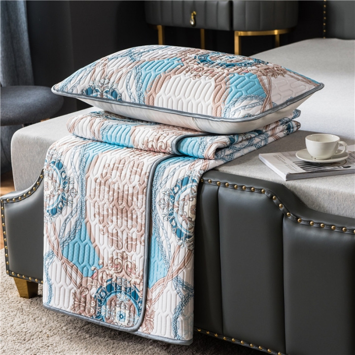 91家纺网 家纺一手货源 找家纺 威克凯丽 2021新款凉感丝印花乳胶凉席 同心结