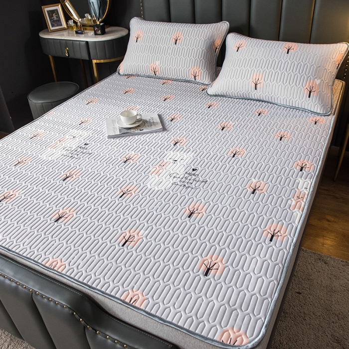 91家纺网 家纺一手货源 找家纺 威克凯丽 2021新款凉感丝印花乳胶凉席 微笑熊-灰