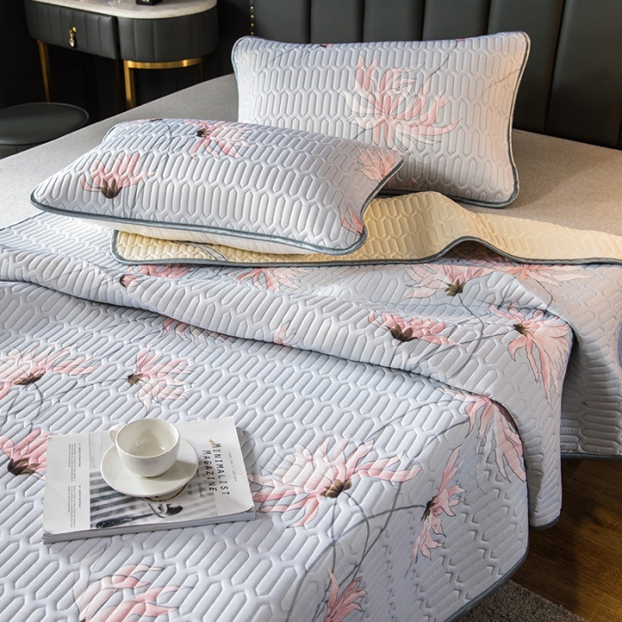 91家纺网 家纺一手货源 找家纺 威克凯丽 2021新款凉感丝印花乳胶凉席 文珠兰