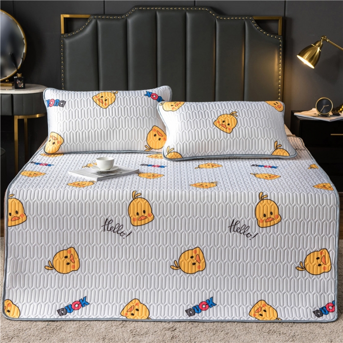 91家纺网 家纺一手货源 找家纺 威克凯丽 2021新款凉感丝印花乳胶凉席 小黄鸭-白