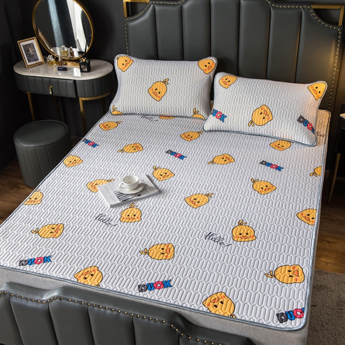 91家纺网 家纺一手货源 找家纺 威克凯丽 2021新款凉感丝印花乳胶凉席 小黄鸭-白