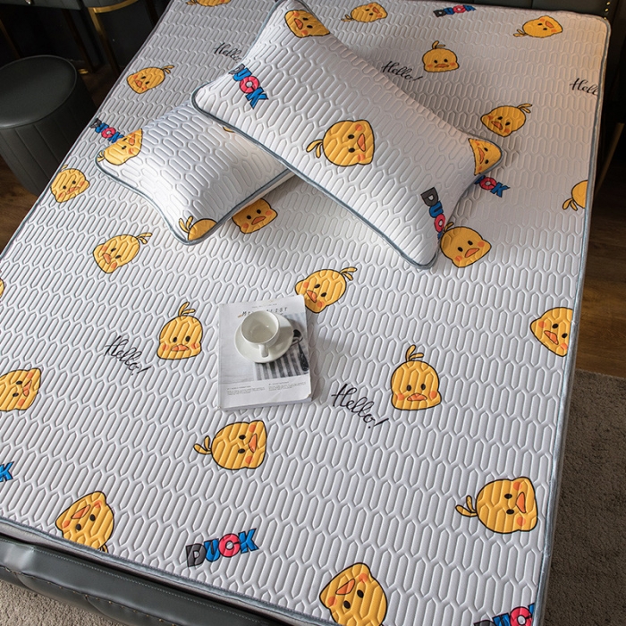 91家纺网 家纺一手货源 找家纺 威克凯丽 2021新款凉感丝印花乳胶凉席 小黄鸭-白