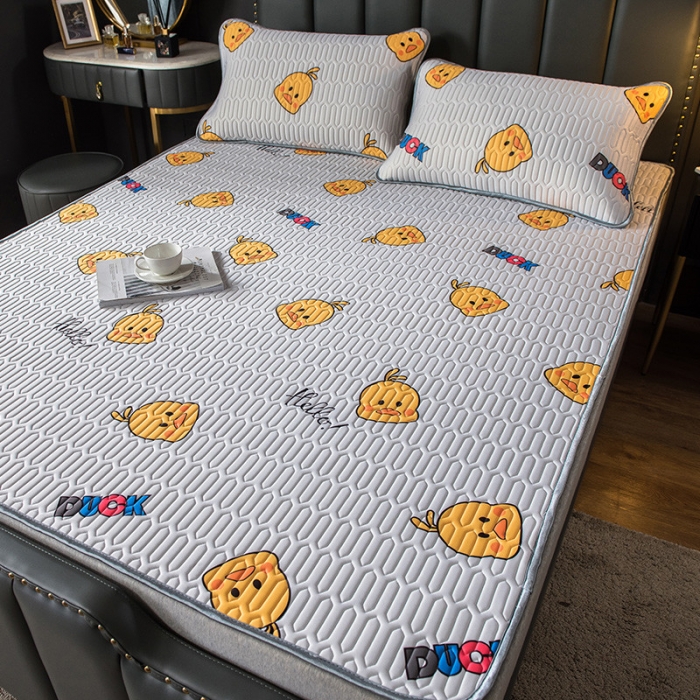 91家纺网 家纺一手货源 找家纺 威克凯丽 2021新款凉感丝印花乳胶凉席 小黄鸭-白