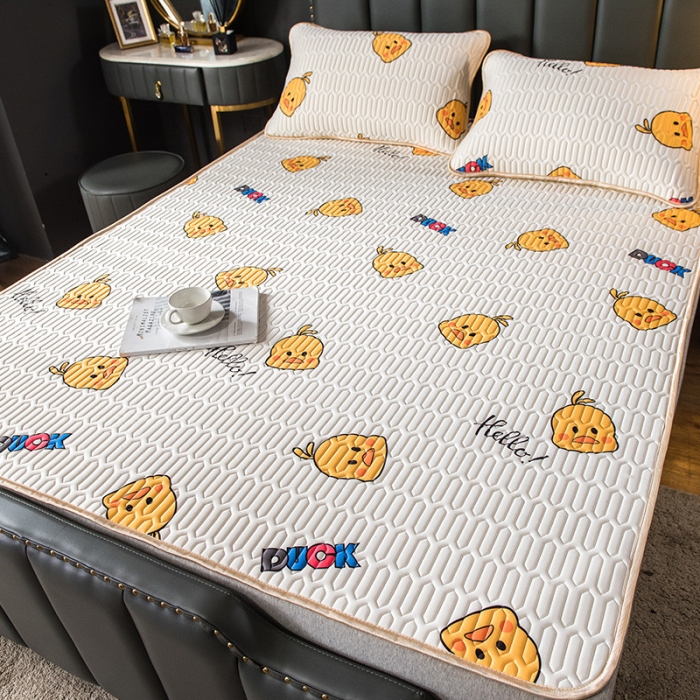 91家纺网 家纺一手货源 找家纺 威克凯丽 2021新款凉感丝印花乳胶凉席 小黄鸭-米黄