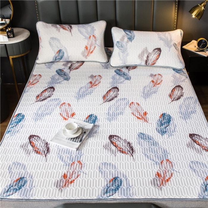 91家纺网 家纺一手货源 找家纺 威克凯丽 2021新款凉感丝印花乳胶凉席 羽翼-白