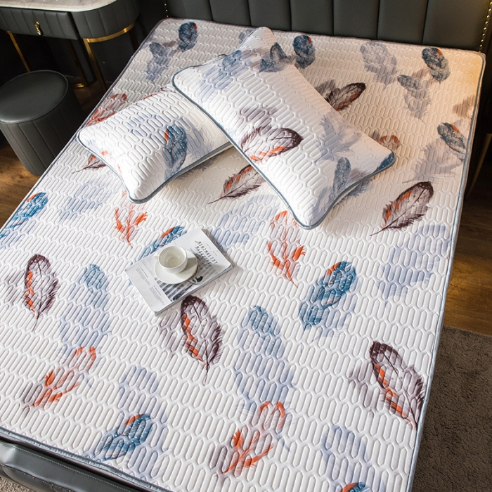 91家纺网 家纺一手货源 找家纺 威克凯丽 2021新款凉感丝印花乳胶凉席 羽翼-白