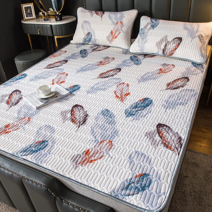 91家纺网 家纺一手货源 找家纺 威克凯丽 2021新款凉感丝印花乳胶凉席 羽翼-白