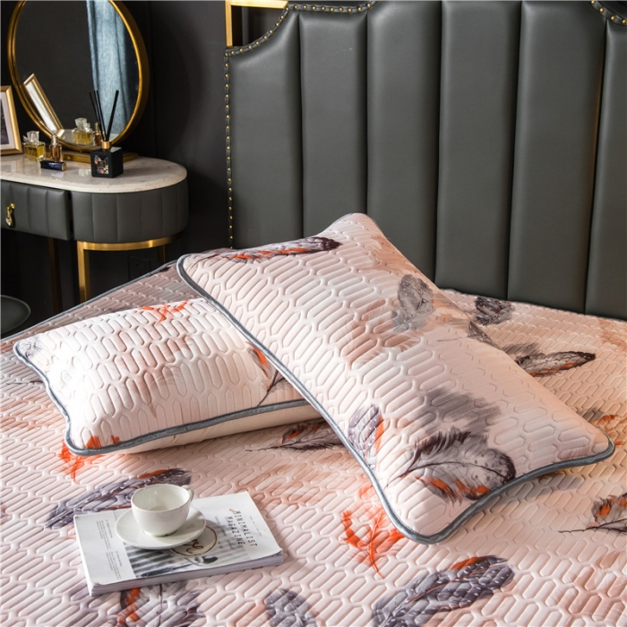 91家纺网 家纺一手货源 找家纺 威克凯丽 2021新款凉感丝印花乳胶凉席 羽翼-粉