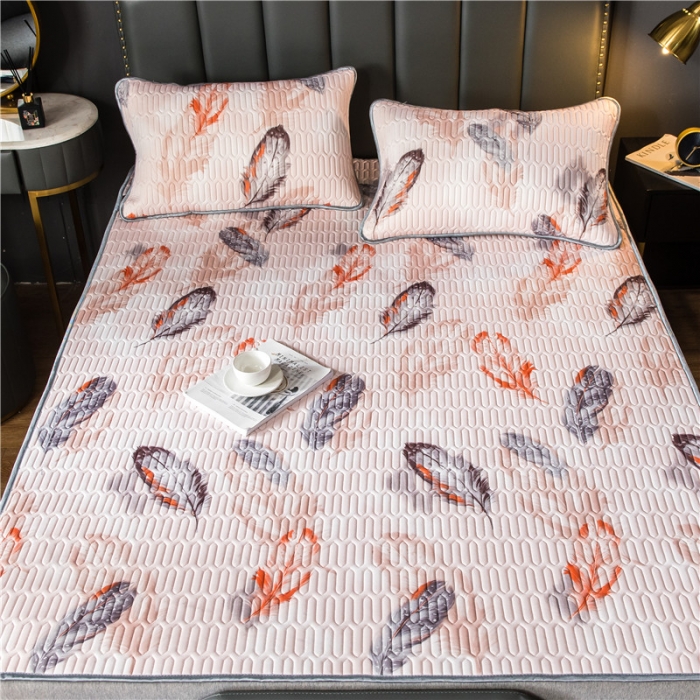 91家纺网 家纺一手货源 找家纺 威克凯丽 2021新款凉感丝印花乳胶凉席 羽翼-粉