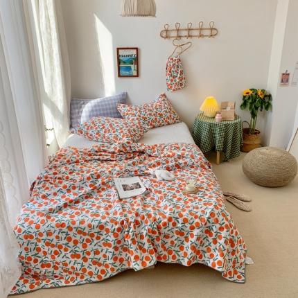 时年家纺 2020新款40支全棉13372喷气羽丝夏被 橘子