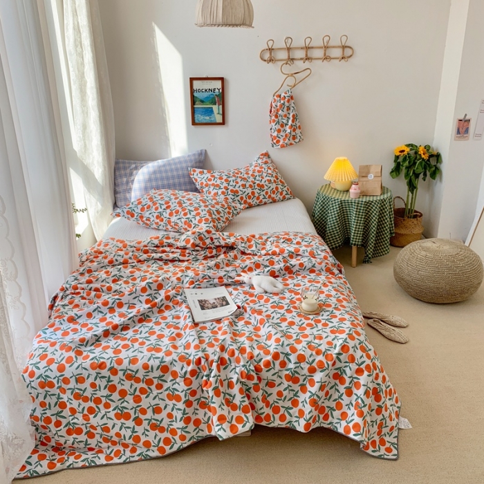 91家纺网 家纺一手货源 找家纺 时年家纺 2020新款40支全棉13372喷气羽丝夏被 橘子