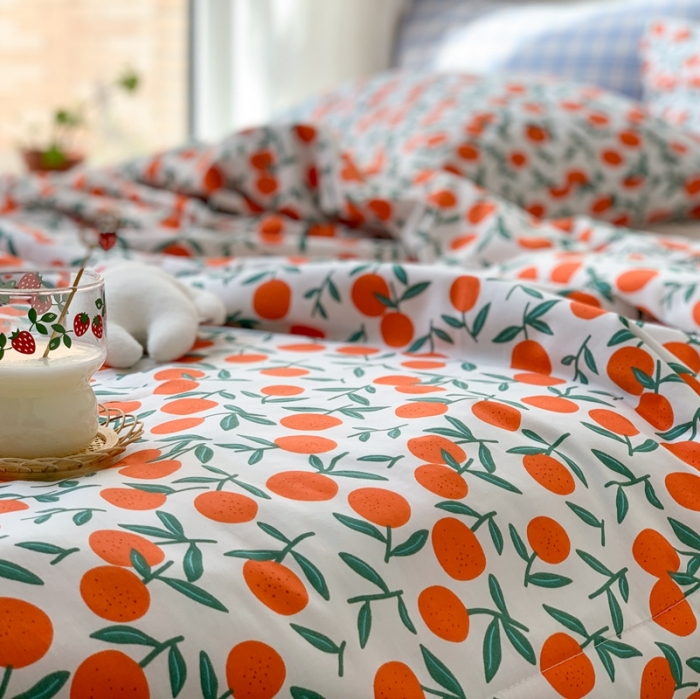 91家纺网 家纺一手货源 找家纺 时年家纺 2020新款40支全棉13372喷气羽丝夏被 橘子