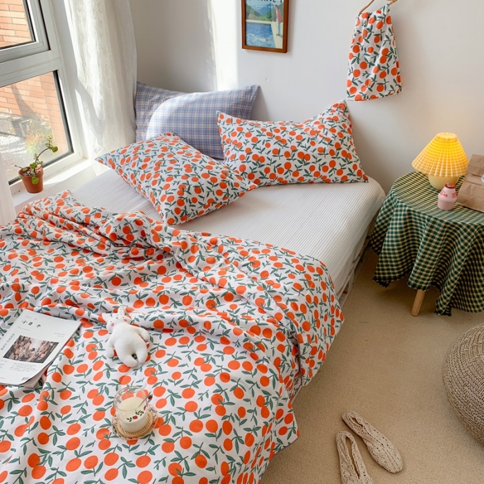 91家纺网 家纺一手货源 找家纺 时年家纺 2020新款40支全棉13372喷气羽丝夏被 橘子