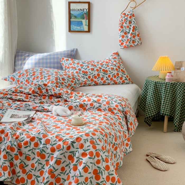 91家纺网 家纺一手货源 找家纺 时年家纺 2020新款40支全棉13372喷气羽丝夏被 橘子