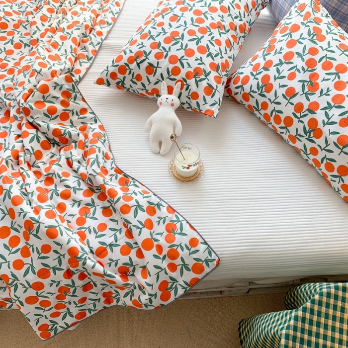 91家纺网 家纺一手货源 找家纺 时年家纺 2020新款40支全棉13372喷气羽丝夏被 橘子