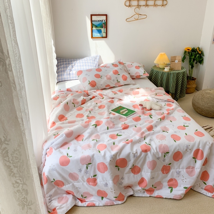 91家纺网 家纺一手货源 找家纺 时年家纺 2020新款40支全棉13372喷气羽丝夏被 水蜜桃