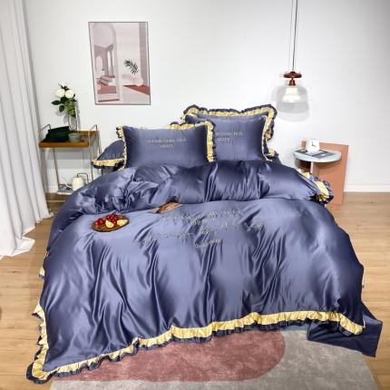 91家纺网 家纺一手货源 找家纺 米奈 2020水洗真丝诺曼四件套 蓝灰