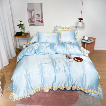 91家纺网 家纺一手货源 找家纺 米奈 2020水洗真丝诺曼四件套 浅蓝