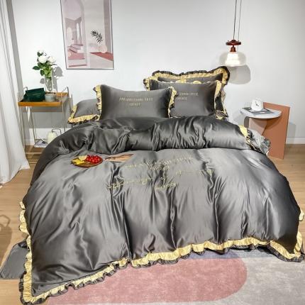 91家纺网 家纺一手货源 找家纺 米奈 2020水洗真丝诺曼四件套 深灰