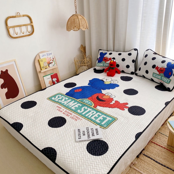 91家纺网 家纺一手货源 找家纺 萝莉家纺 数码印花水洗空调软席三件套（波点芝麻街 ）