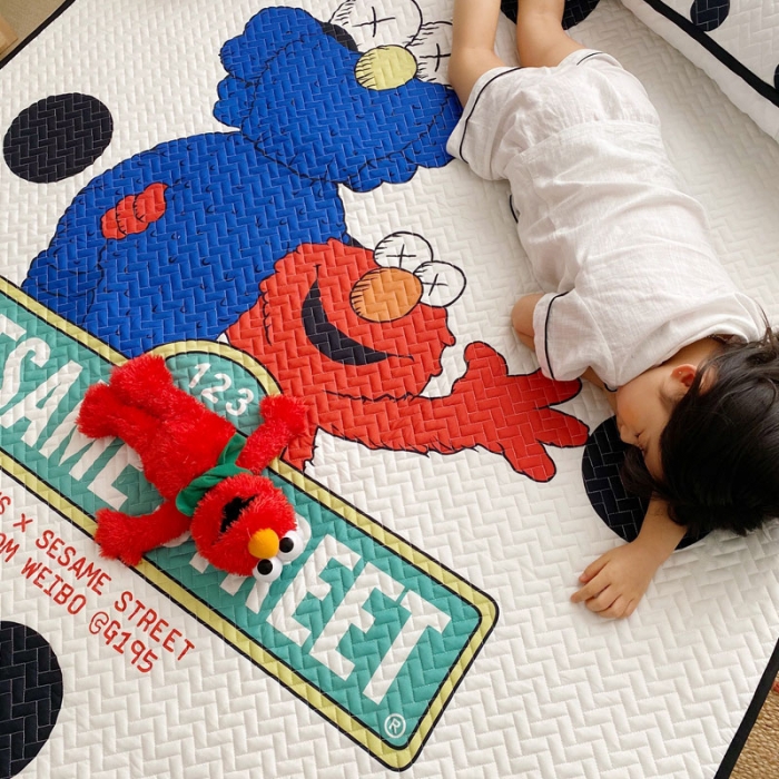 91家纺网 家纺一手货源 找家纺 萝莉家纺 数码印花水洗空调软席三件套（波点芝麻街 ）