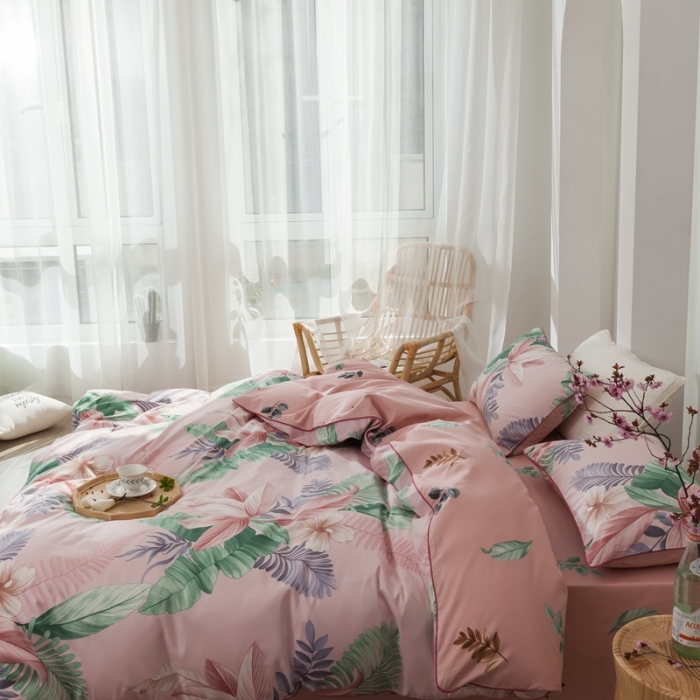 91家纺网 家纺一手货源 找家纺 星期八 2020新款全棉13372浪漫嵌条四件套系列 迷恋-粉