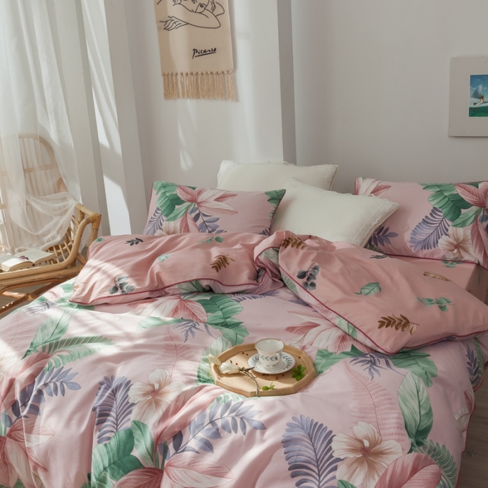 91家纺网 家纺一手货源 找家纺 星期八 2020新款全棉13372浪漫嵌条四件套系列 迷恋-粉