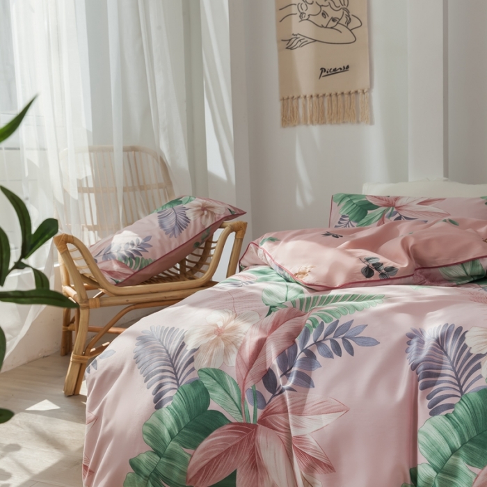 91家纺网 家纺一手货源 找家纺 星期八 2020新款全棉13372浪漫嵌条四件套系列 迷恋-粉