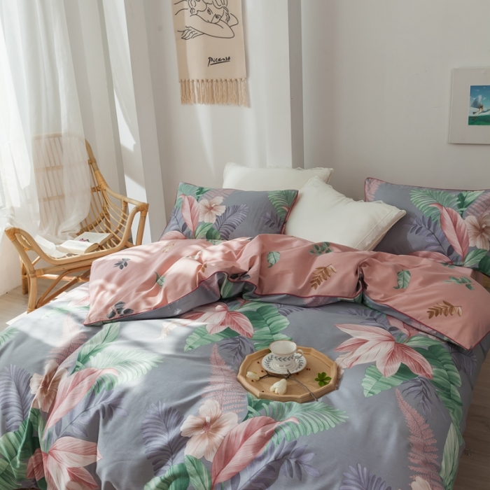 91家纺网 家纺一手货源 找家纺 星期八 2020新款全棉13372浪漫嵌条四件套系列 迷恋-灰