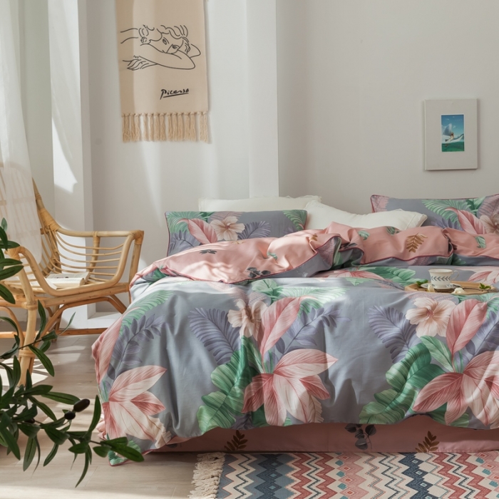 91家纺网 家纺一手货源 找家纺 星期八 2020新款全棉13372浪漫嵌条四件套系列 迷恋-灰