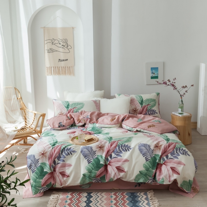 91家纺网 家纺一手货源 找家纺 星期八 2020新款全棉13372浪漫嵌条四件套系列 迷恋-米